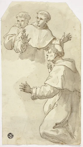 Three Startled Monks, One Kneeling, Two Standing by Luca Giordano
Vincenzo Camuccini, drawing, 1652-1705