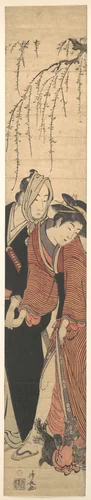 A Couple of Lovers Playing with a Monkey by Torii Kiyonaga (鳥居清長), print, 1780