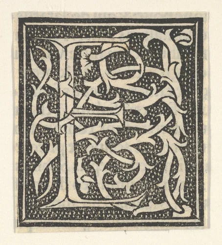 Initial letter E on patterned background by anonymous, print, 1520