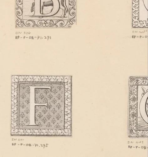 Letter F met fleurs de lis by Claude Mellan, print, 1639-1643