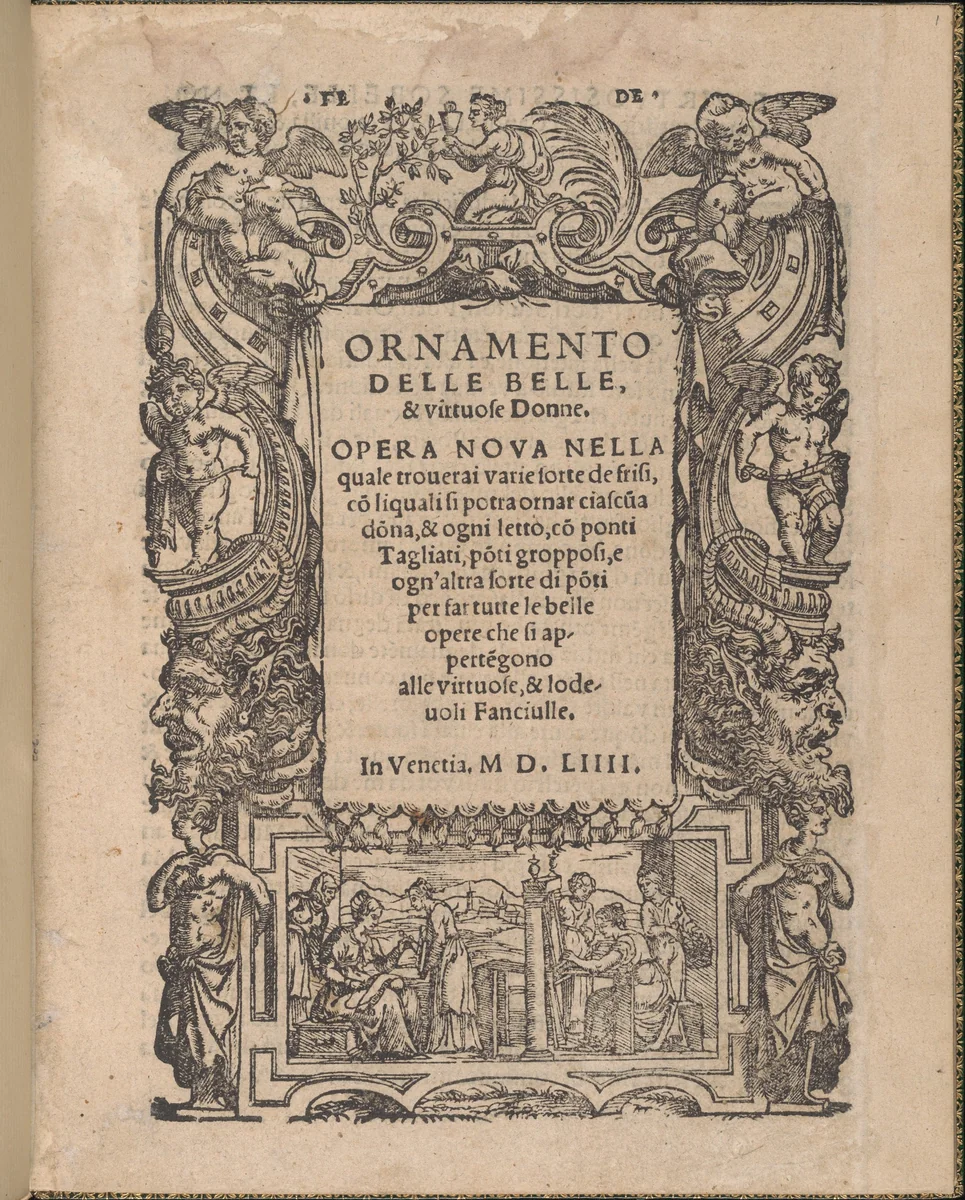 Ornamento delle belle & virtuose donne, title page (recto) by Matteo Pagano, book, 1554