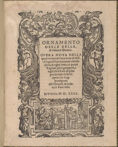 Ornamento delle belle & virtuose donne, title page (recto) by Matteo Pagano, book, 1554