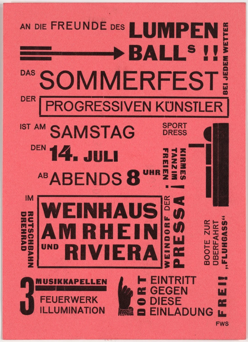 An die Freunde des Lumpenballs!! Das Sommerfest der progressiven Künstler ist am Samstag den 14. Juli by Franz Wilhelm Seiwert, design, 1928