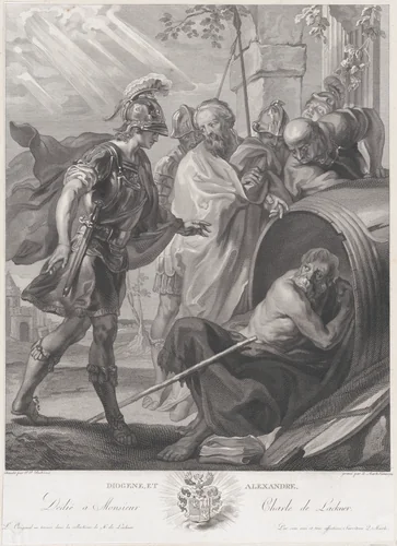 The meeting of Diogenes of Sinope and Alexander the Great by Quirin Mark, print, 1784