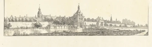 Gezicht op Buren met de Vrouwepoort by Jan de Beijer, drawing, 1750