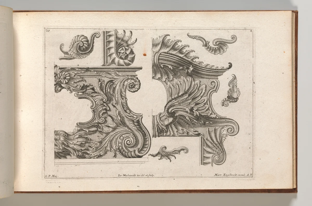 Suggestion for the Decoration of the Lower and Top Right of a Frame, Plate 4 from: 'Unterschidliche Auszierungen zu Thüren und Fenster, etc. etc. sehr nutzlich zu gebrauchen' by Jeremias Wachsmuth, book, 1745-1755