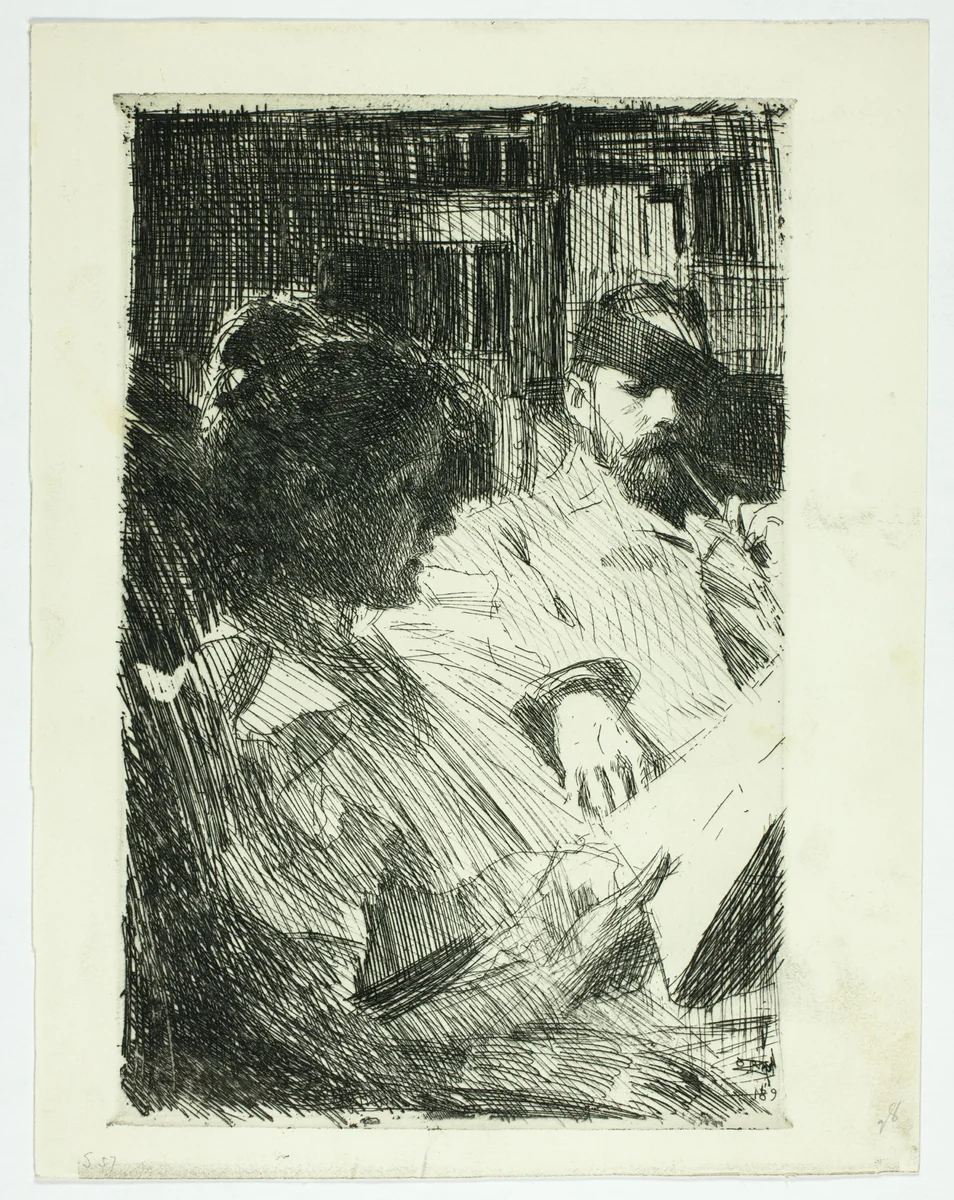 Reading (Mr. and Mrs. Ch. Deering) by Anders Zorn, print, 1893