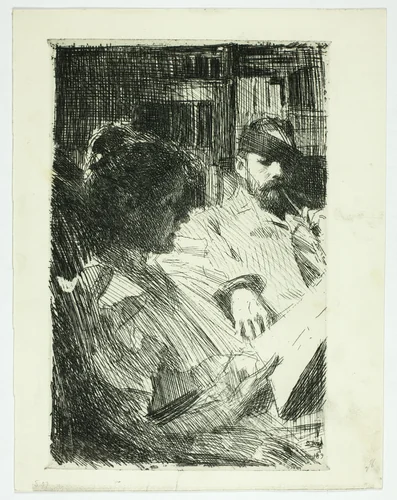 Reading (Mr. and Mrs. Ch. Deering) by Anders Zorn, print, 1893