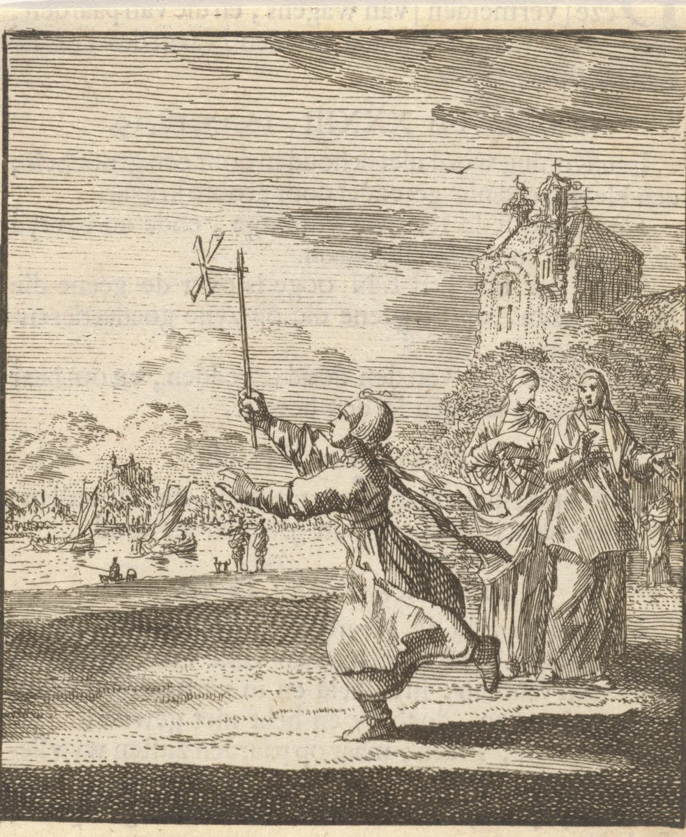 Kind spelend met een windmolentje by Jan Luyken, print, 1712