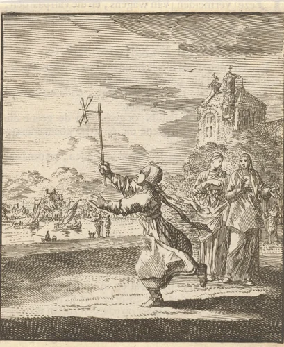 Kind spelend met een windmolentje by Jan Luyken, print, 1712