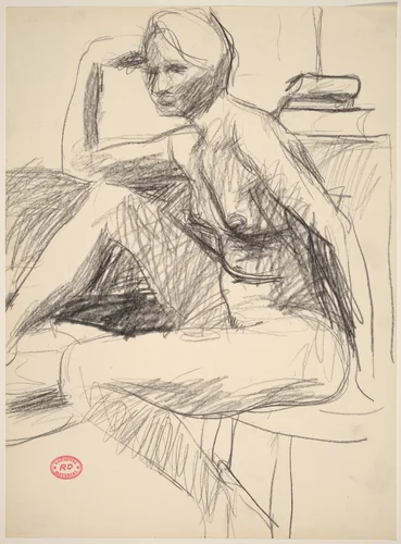 Untitled [seated female model with right arm on knee] by Richard Diebenkorn, drawing, 1955-1967