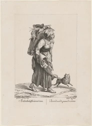 Hasenbalgkrämerinn/Revendeuse de peaux de Lièvres (Seller of Hares' Skins) by Johann Christian Brand, print, 1775