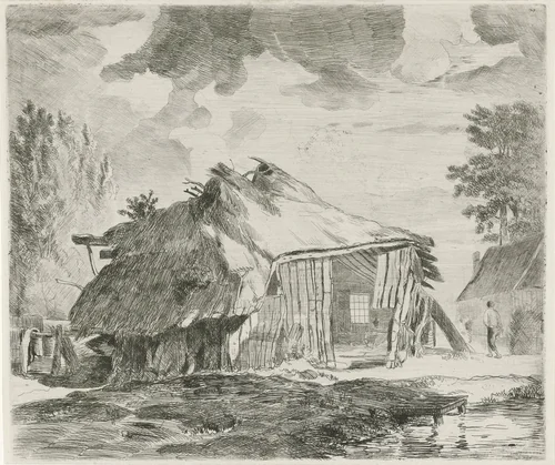 Schuur in een landschap by Cornelis van der Griendt, print, 1858