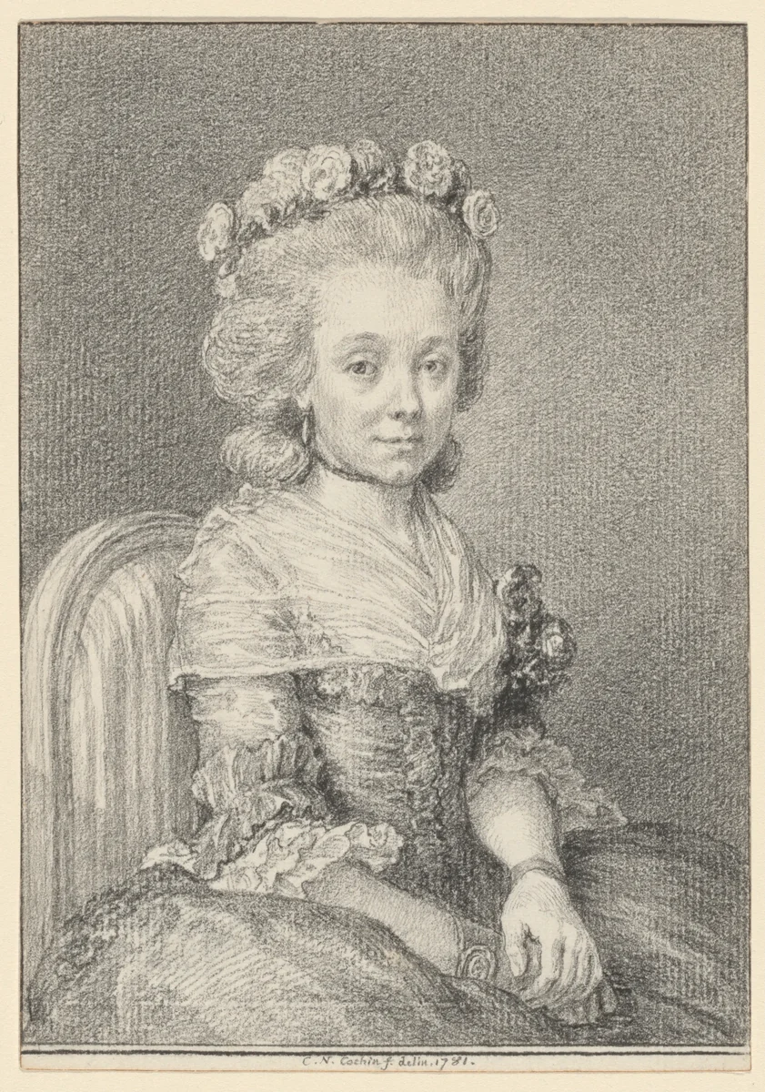 Mademoiselle Grogniard, Dame de Saint-Just by Charles Nicolas Cochin II, drawing, 1781