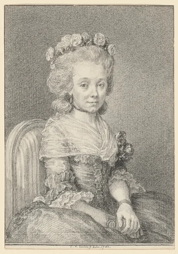 Mademoiselle Grogniard, Dame de Saint-Just by Charles Nicolas Cochin II, drawing, 1781