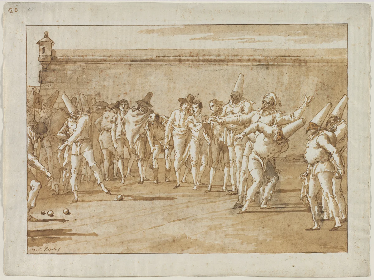 The Game of Bowls by Giovanni Domenico Tiepolo, drawing, 1797-1804