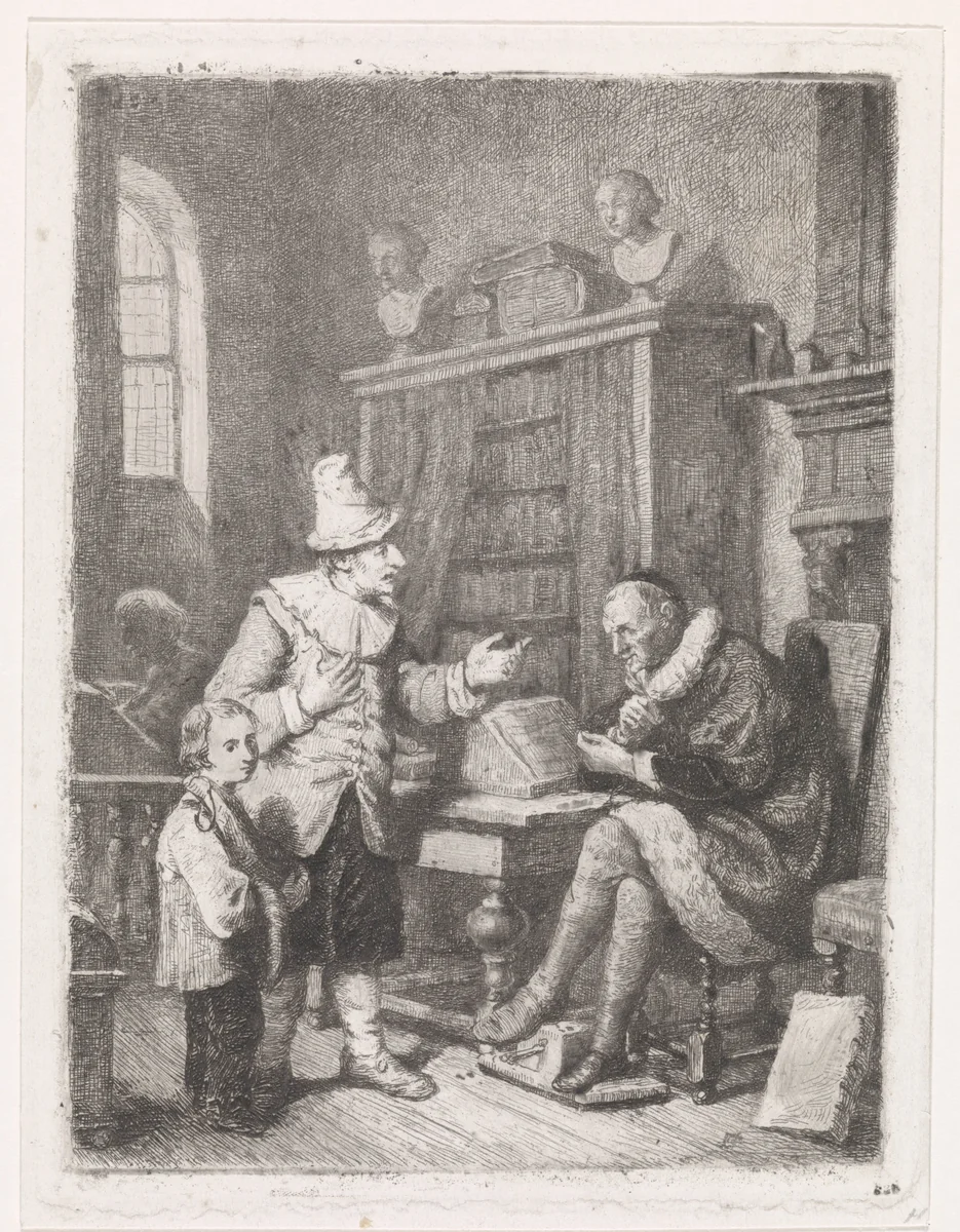 Bij de advocaat by David van der Kellen, print, 1837-1882