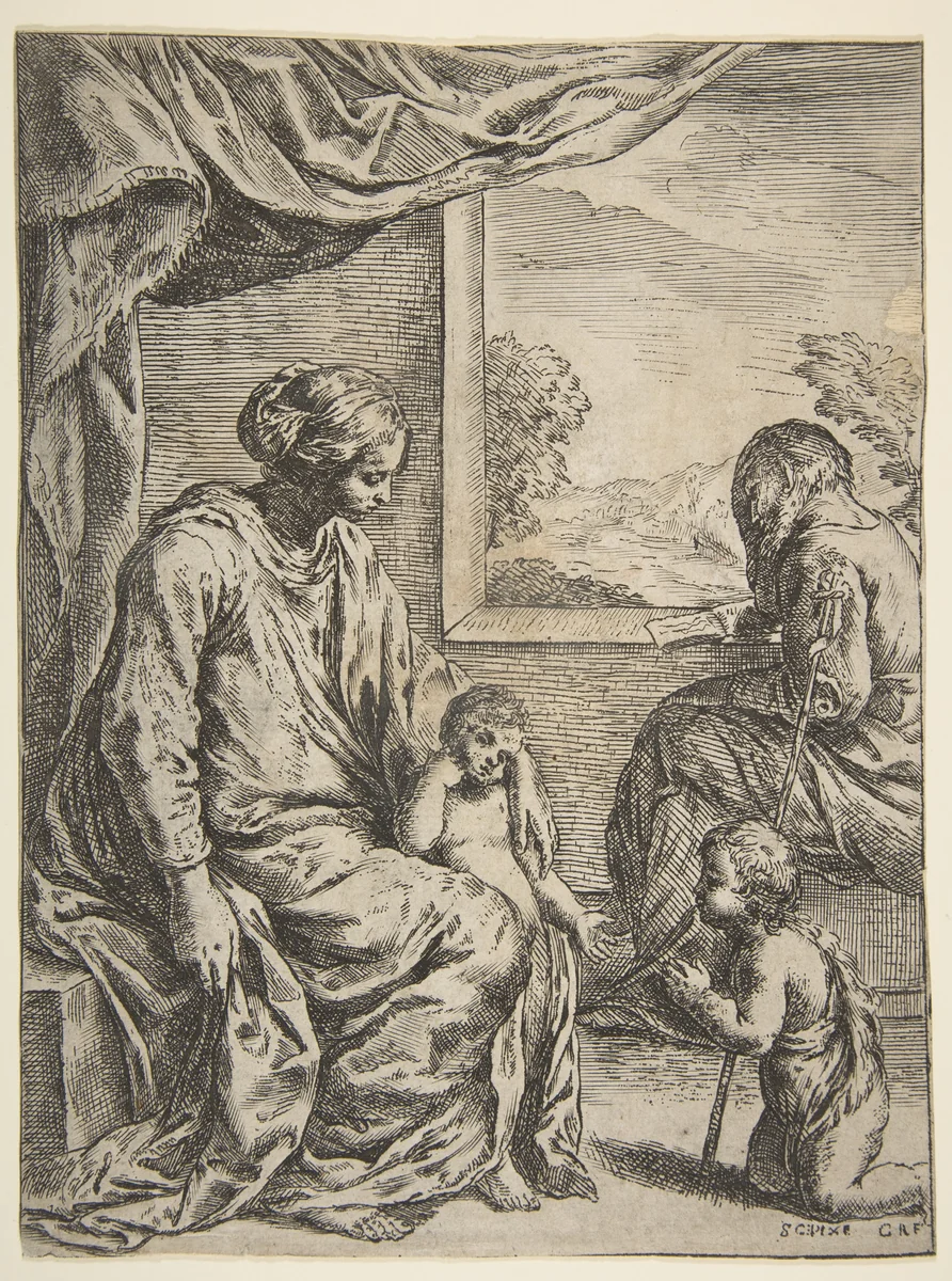 Holy Family with Saint John the Baptist by Carlo Ridolfi, print, 1615-1665