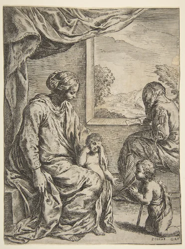 Holy Family with Saint John the Baptist by Carlo Ridolfi, print, 1615-1665