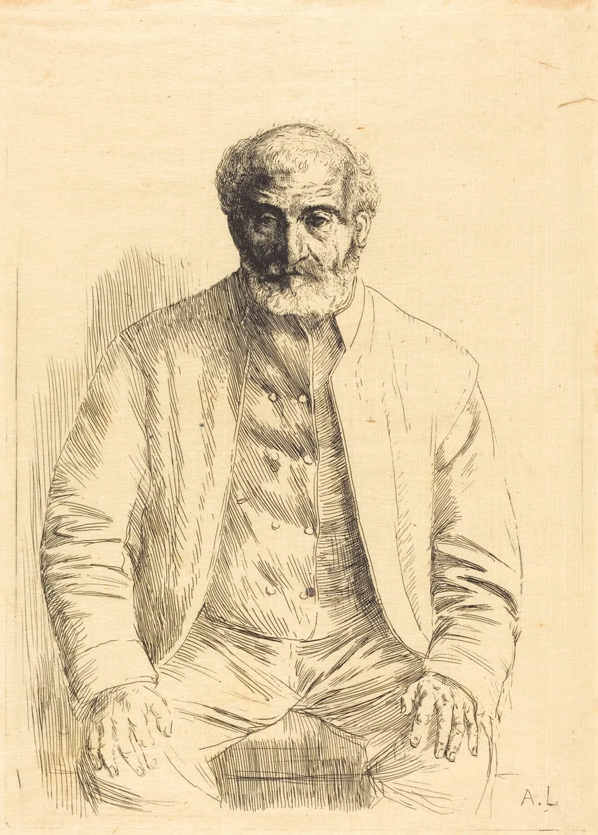 Old man seated (Vieillard assis) by Alphonse Legros, print, 1837-1911