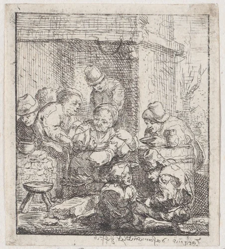 Dispute over a jug of beer by Jacques Dassonville, print, 1635-1675