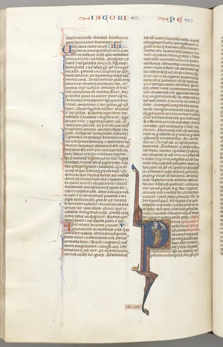 Fol. 477v, Peter, historiated initial P, Peter with a key, talking to the bust of God above by Unknown, book, 1270-1300