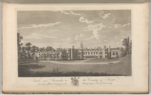 Knole, near Sevenoke, in the County of Kent, formerly a palace belonging to the Archiepiscopal See of Canterbury, from Edward Hasted's, The History and Topographical Survey of the County of Kent, vols. 1-3 by Richard Bernard Godfrey, book, 1777-1790