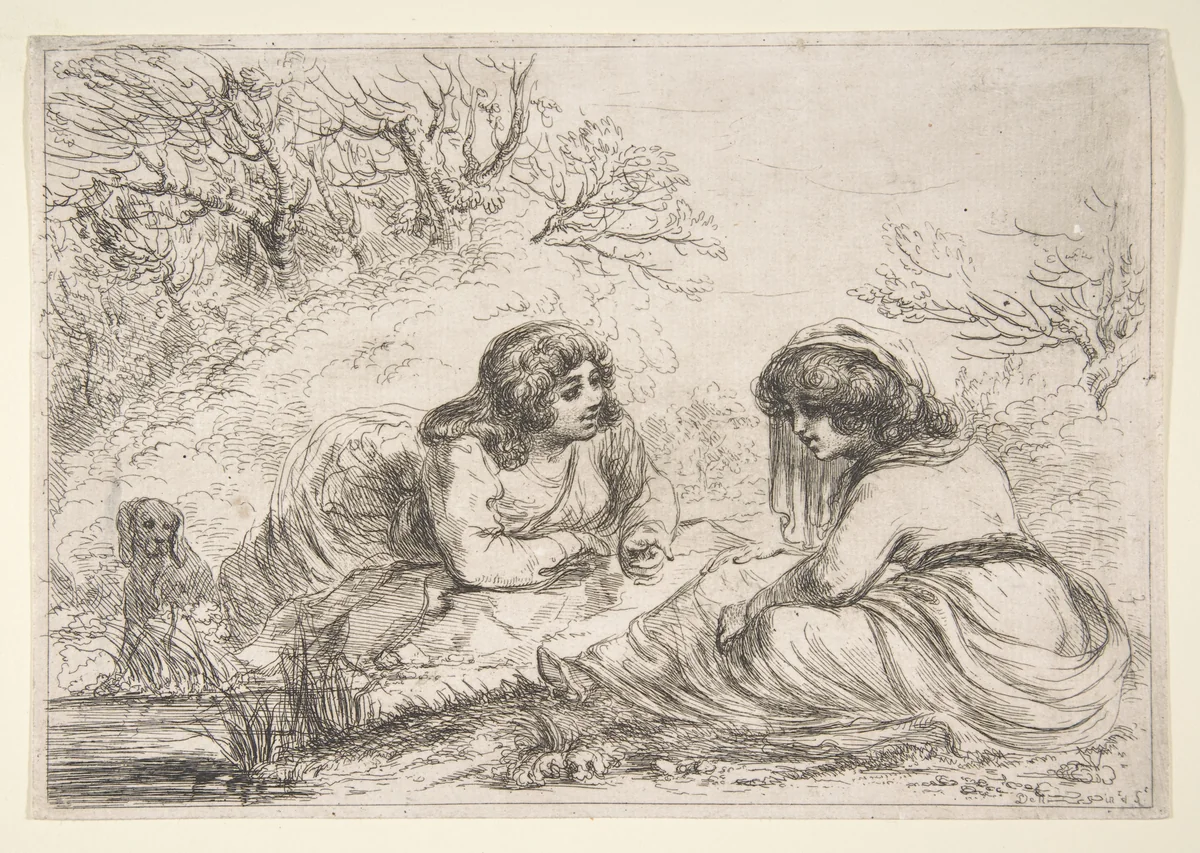 Two Women in a Landscape by Dominique Vivant Denon, print, 1760-1825