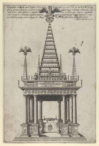 Cenotaph for Sebastian I, King of Portugal, Basilica Farnesina, Rome, December 3, 1578 by Mario Cartaro, print, 1578