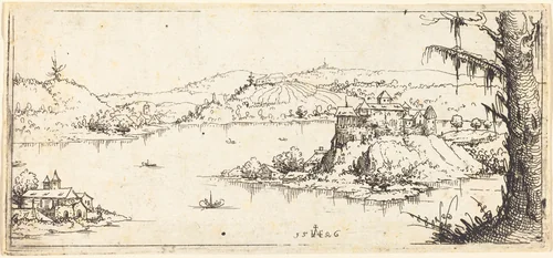 Landscape with a Large Lake at Center by Augustin Hirschvogel, print, 1546