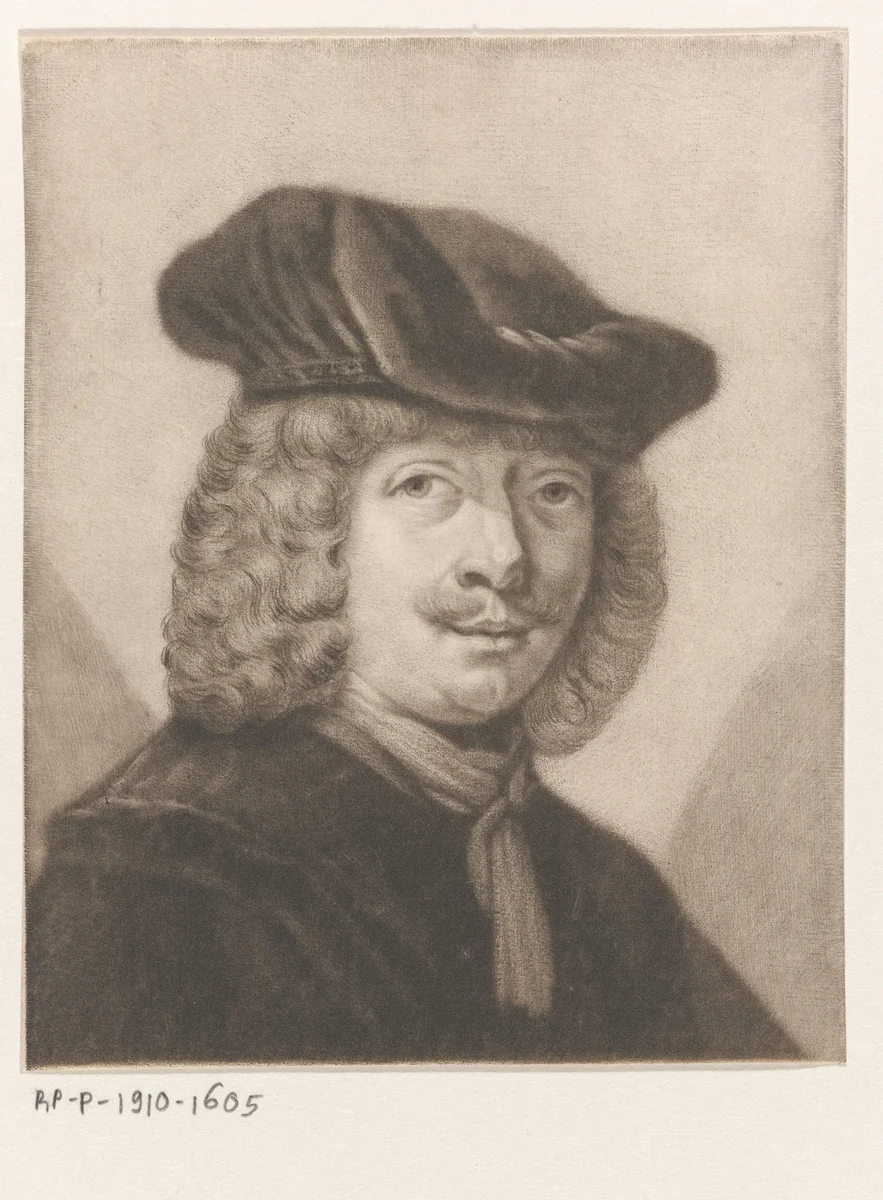 Portret van een onbekende man met een baret by anonymous, print, 1650-1800