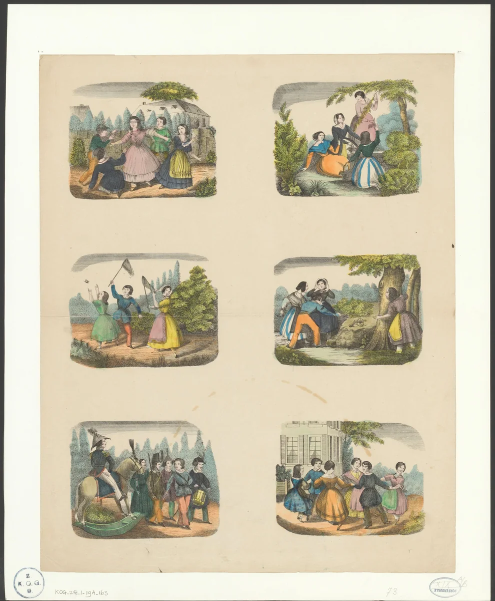 Spelende kinderen by anonymous, print, 1800-1899