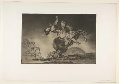 The horse abductor, from "The Disparates" (Follies / Irrationalities) by Goya, print, 1810-1820