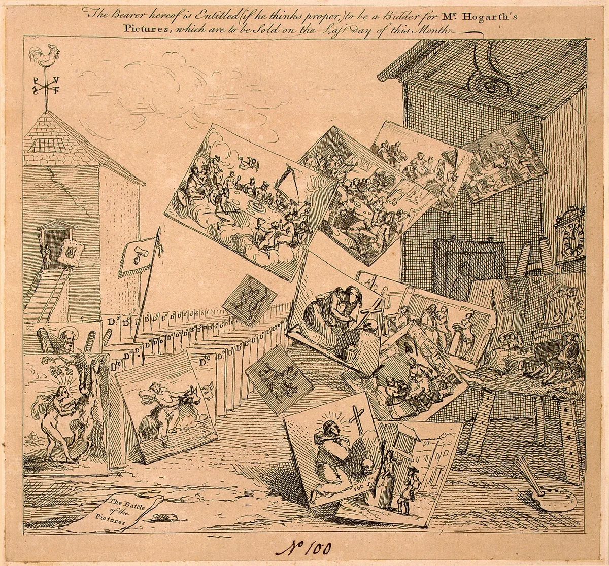 The Battle of the Pictures by William Hogarth, print, 1744-1745