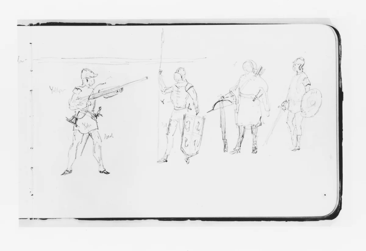 Sketches of Figures Bearing Arms (from Sketchbook) by Albert Bierstadt, artwork, 1891