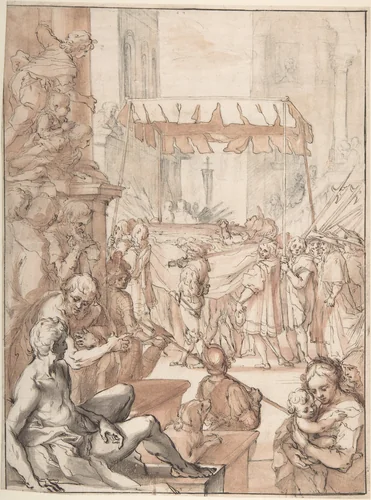 The Body of Saint Catherine of Siena carried in Procession, after Francesco Vanni by anonymous, drawing, 1700-1799