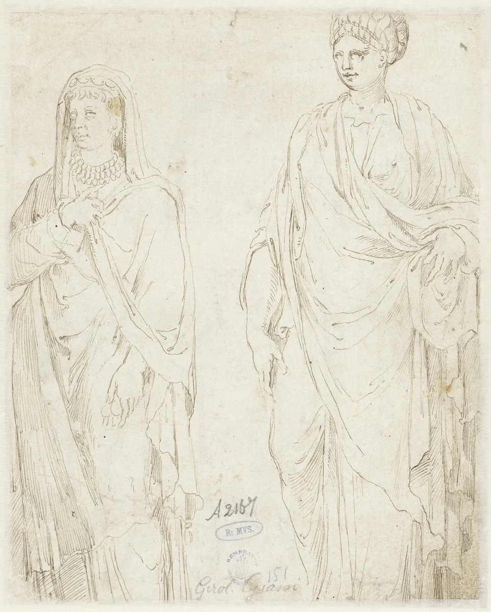 Studie van twee vrouwen by Unknown, drawing, 1530-1600