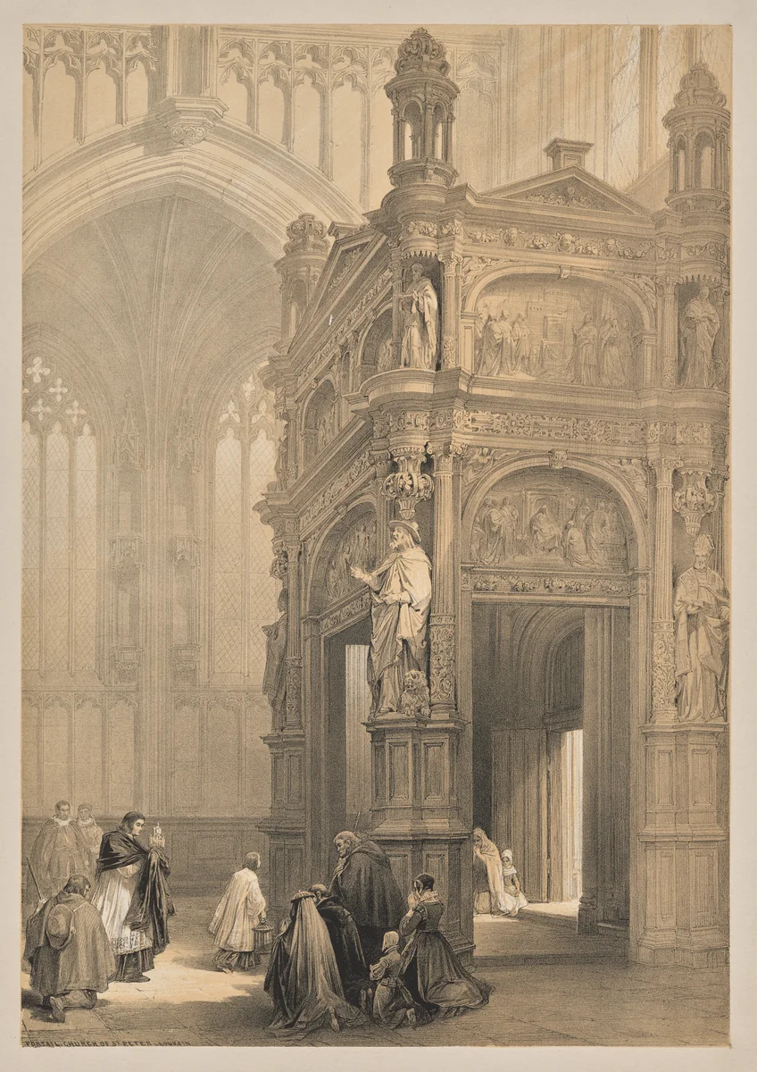 Sketches in Belgium and Germany, Second Series: No. 20 - Portail, Church of St. Peter, Louvain by Louis Haghe, print, 1845