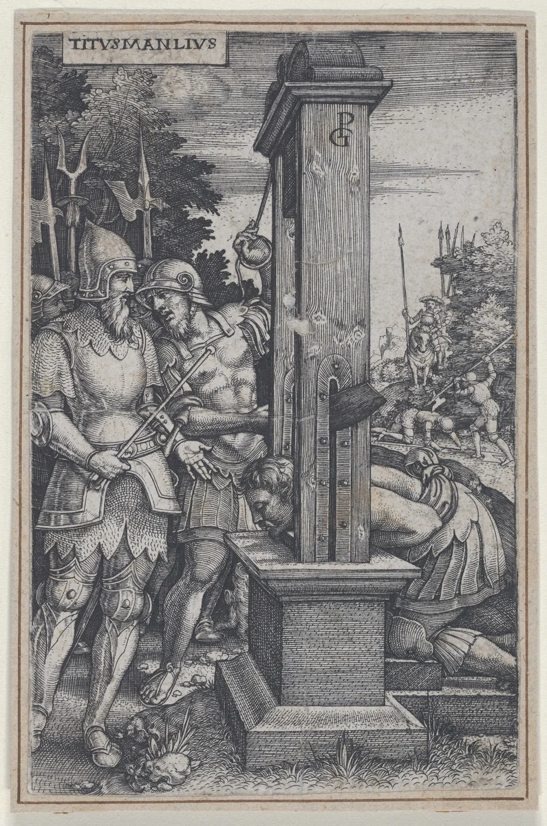 Titus Manlius, from "Roman Heroes" by Georg Pencz, print, 1535