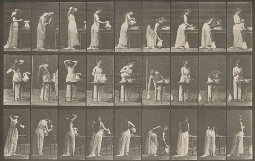 Plate Number 496. Miscellaneous phases of the toilet by Eadweard Muybridge, photograph, 1887