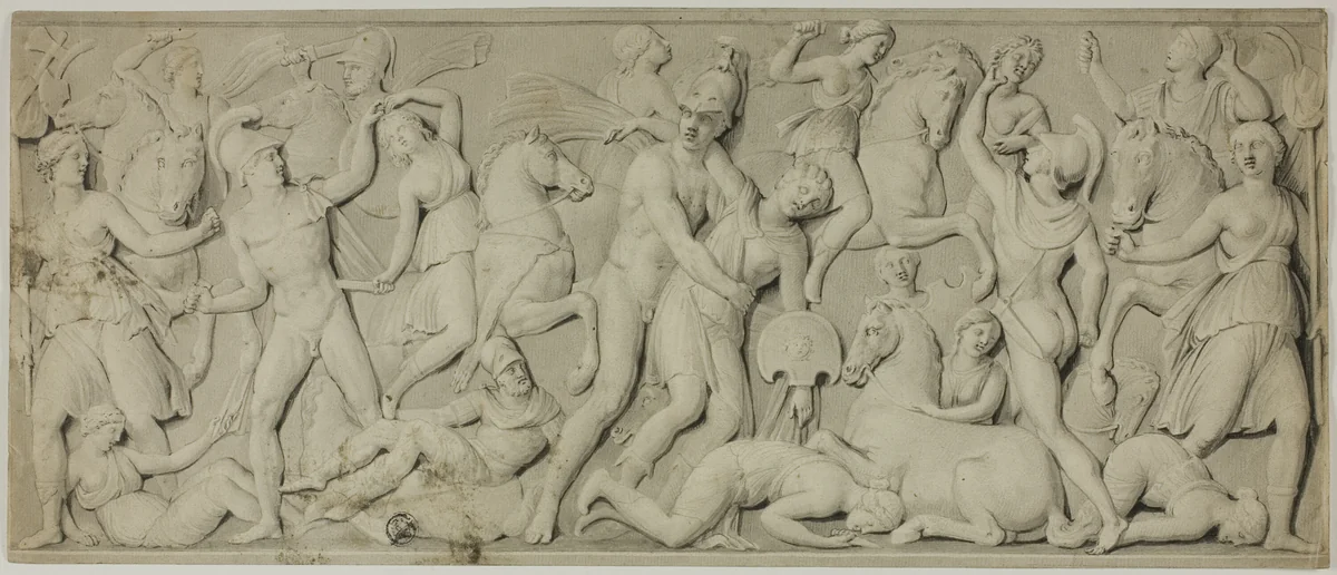 Frieze with Battle of the Amazons by Unknown Artist, drawing, 1800-1899