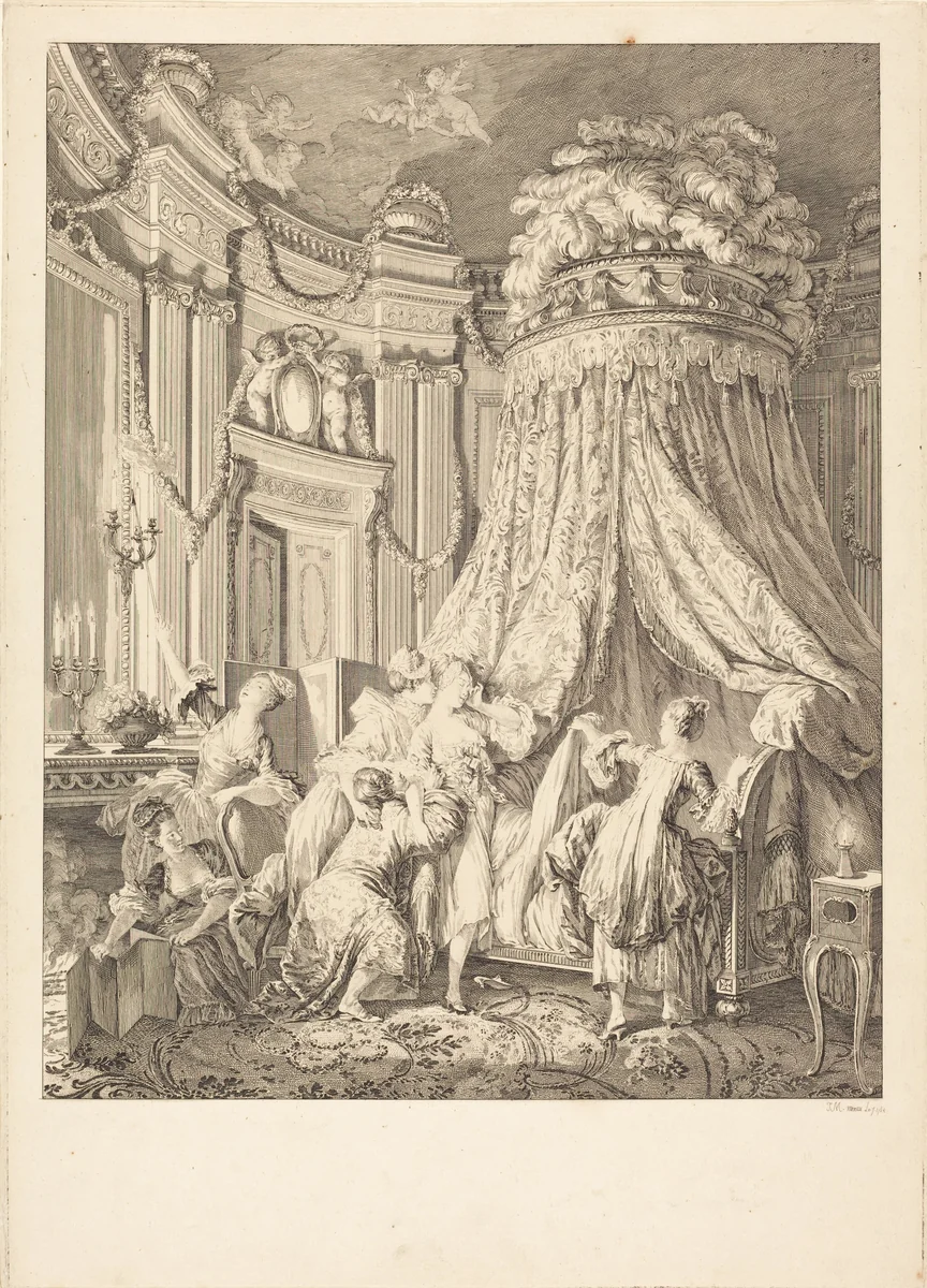 Le couché de la mariée by Jean-Michel Moreau the Younger; Pierre-Antoine Baudouin, print, 1768