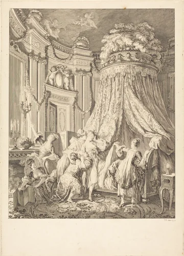 Le couché de la mariée by Jean-Michel Moreau the Younger; Pierre-Antoine Baudouin, print, 1768