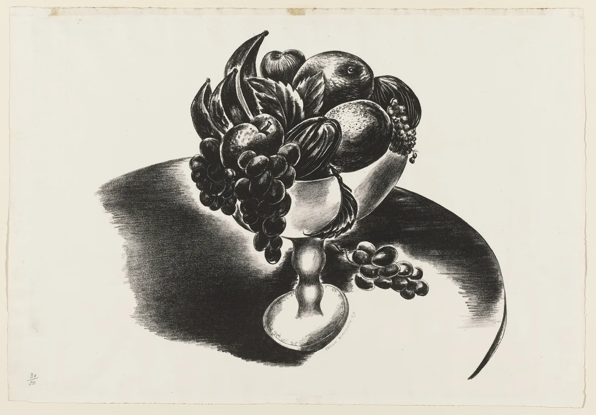 Fruit in White Bowl - (Bowl of Fruit) by Yasuo Kuniyoshi, print, 1927