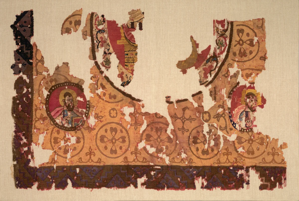 Fragmentary Icon Panel, Christ in Glory (?) and Evangelists by Unknown, textile, 750-850