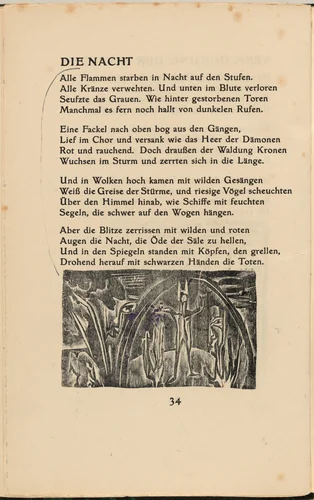 Die Nacht (The Night) (in-text plate) from mock-up of Georg Heym: Umbra Vitae (Georg Heym: Shadow of Life) by Ernst Ludwig Kirchner, volume, 1912-1922