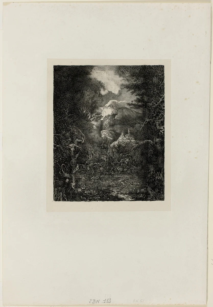 The Cities Beyond the Marsh by Rodolphe Bresdin, print, 1868