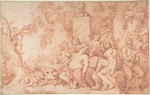 Bacchanalian Scene by Hendrick Berckman, drawing, 1651