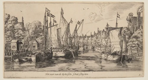 Het veer van de Uytersche Schiet-Schuyten, from Views of Amsterdam by Reinier Nooms, print, 1660