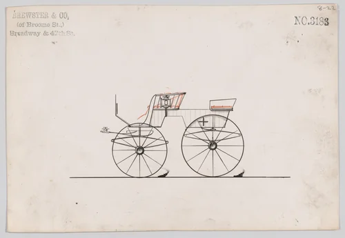 Design for 4 seat Phaeton, no top, no. 3183 by Brewster & Co., drawing, 1876